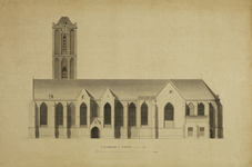 216810 Opstand van de rechtergevel (zuid) van de Jacobikerk te Utrecht.